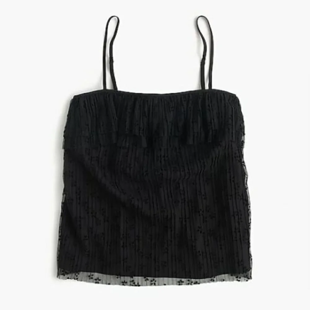 J. Crew Black Fluttery Lace‎ Tulle Layered Cami Tank Top M
